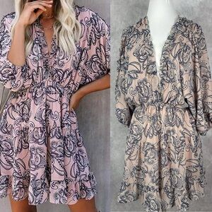 VICI Double V-Neck Long Sleeve Floral Print Mini Ruffle Dress Size Small